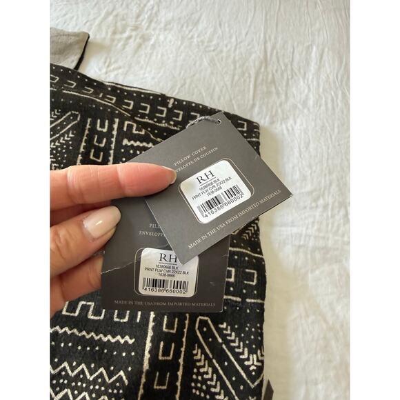 Restoration Hardware | 2 Shams | Washed Black Tan Linen African Mud Cloth 21x21” - Picture 7 of 10